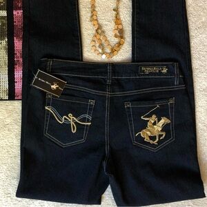 NWT Vintage Y2K Beverly Hills Polo Club Jeans Luxe Gold Embroidery Size 7/8